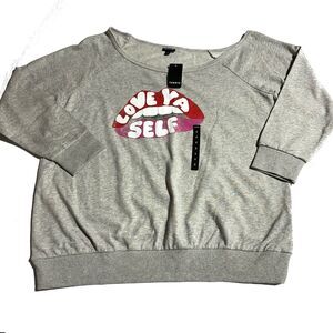 Torrid Love Ya Self Lips Off The Shoulder Sweatshirt Gray Womens Size 2X NWT